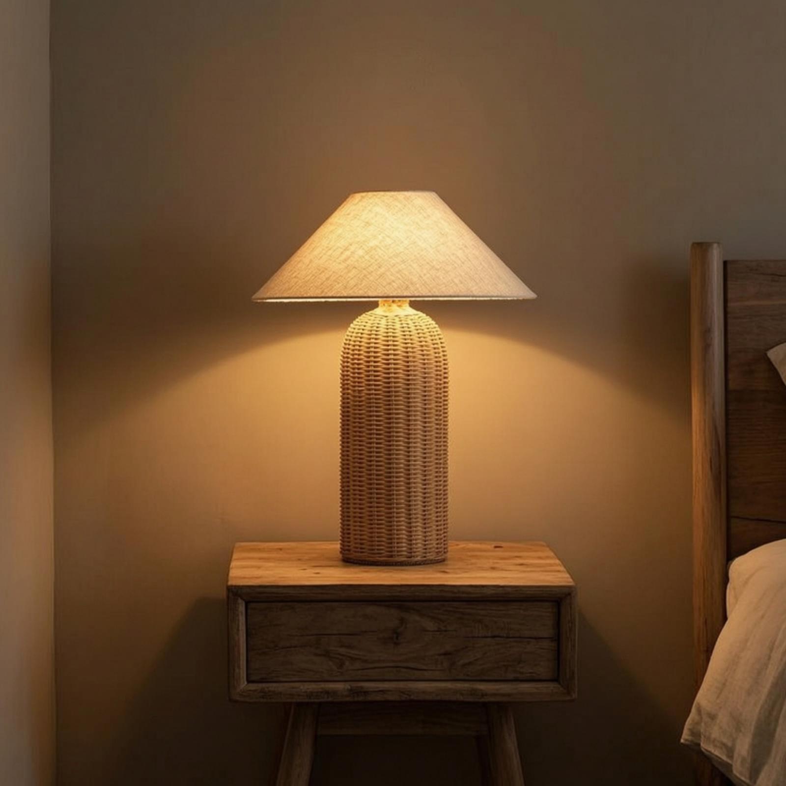 Bedside Lamp Rattan Base Fabri - Lighting Decor For Living Room review and price