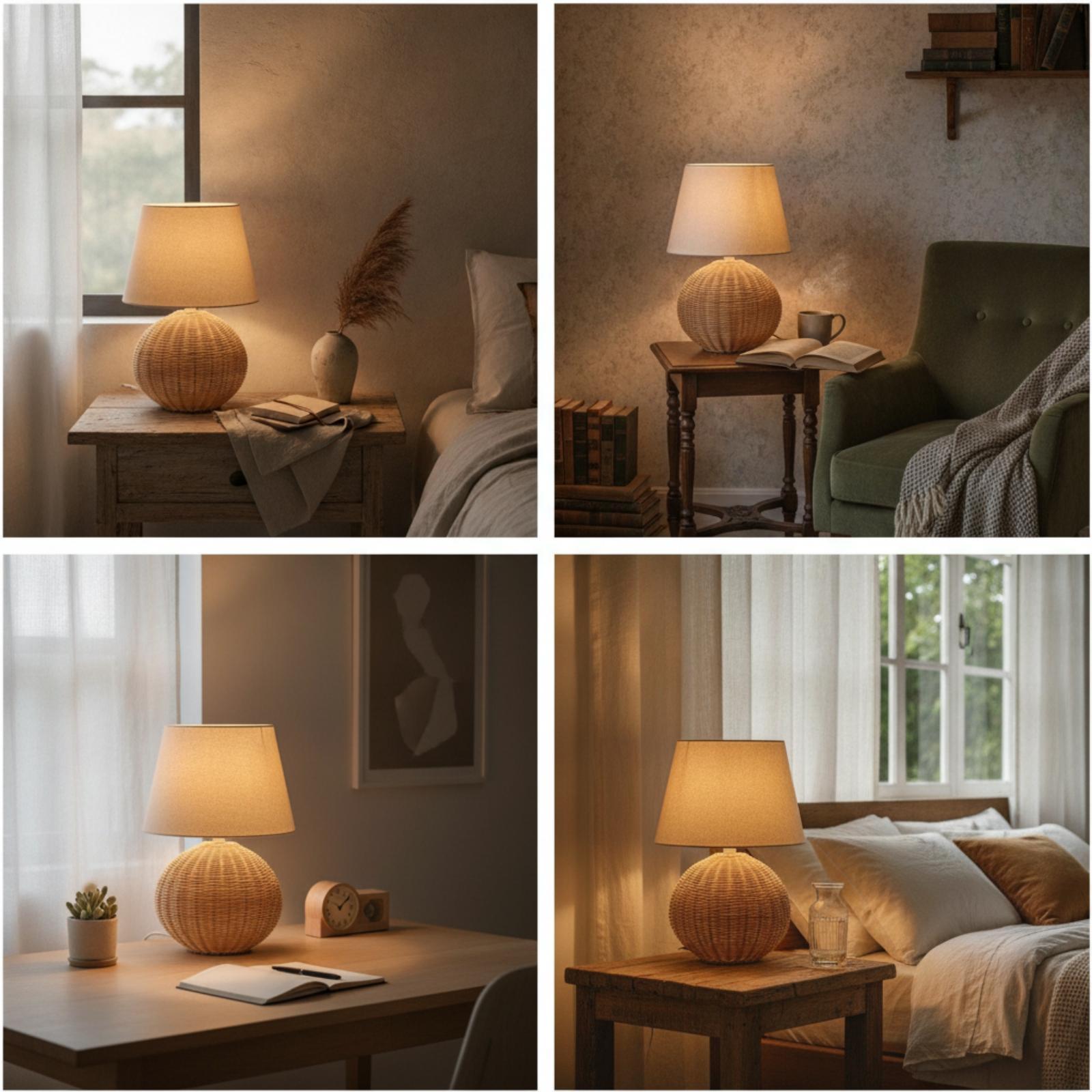 Bedside Lamp Rattan Base Fabri - Lighting Decor For Living Room review and price