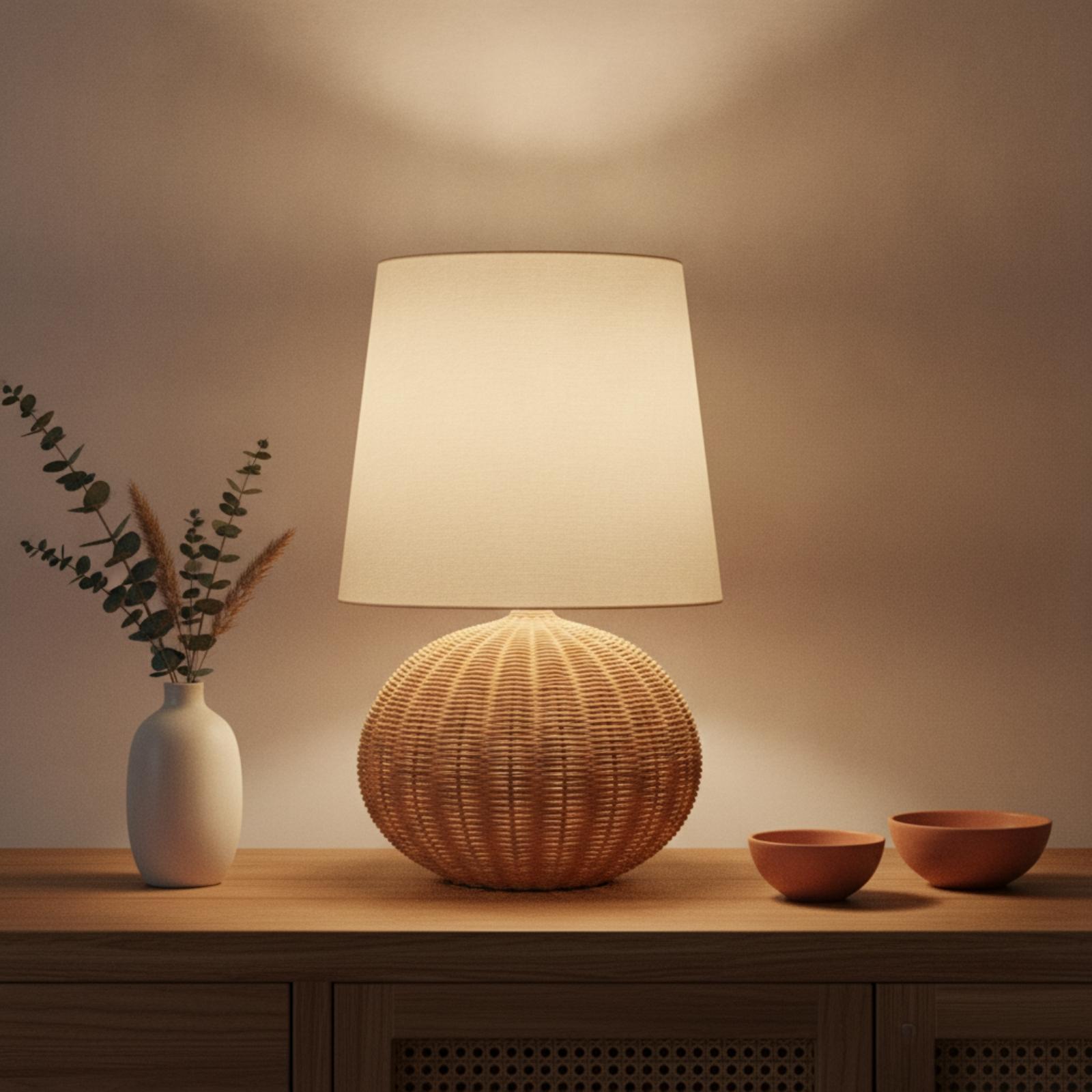 Bedside Lamp Rattan Base Fabri - Lighting Decor For Living Room review and price