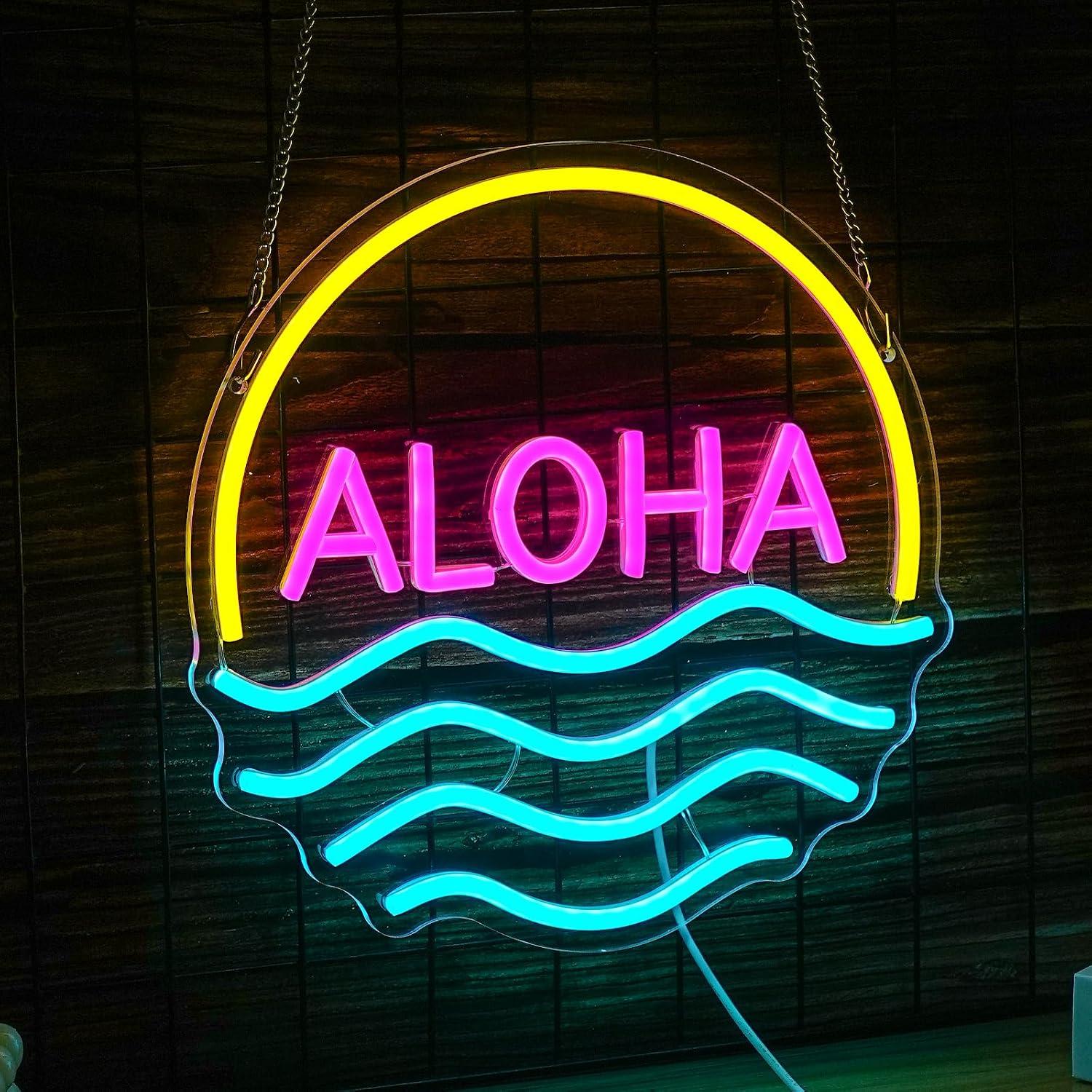 Aloha Sunset Wave Neon Sign US - Lighting Decor Rentals review and price