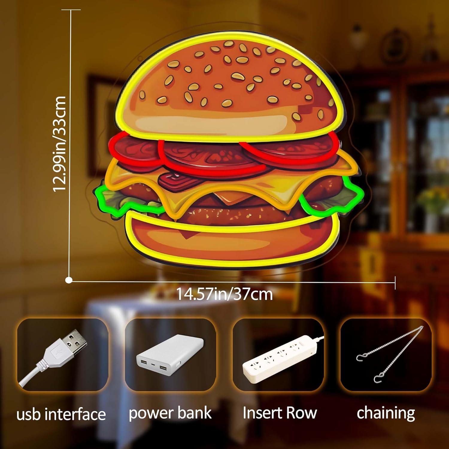 Burger Neon Sign LED Hamburger - Lighting Decor Ideas review and price